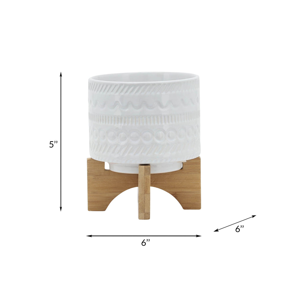 5' TRIBAL PLANTER W/ WOOD STAND, WHITE Media 9