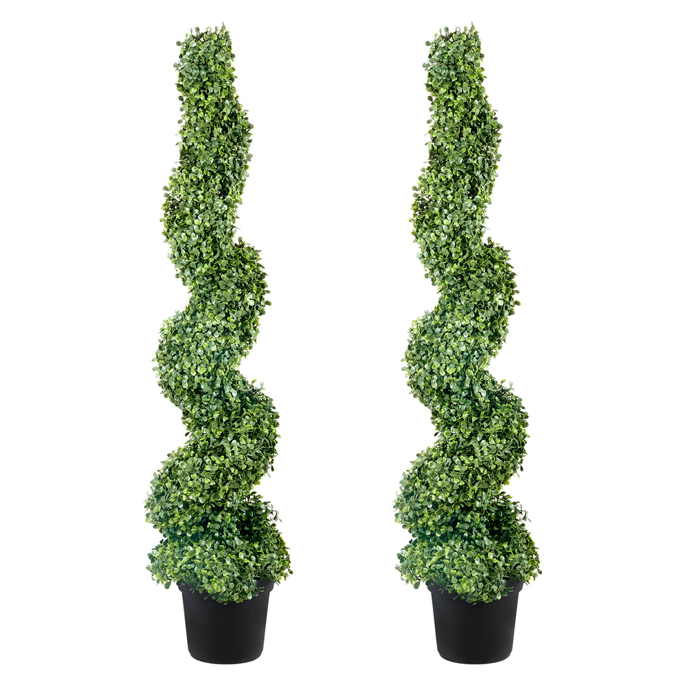 2 pcs. Artificial Boxwood Tower Topiary Spiral Artificial Plant 122cm high Decorative Plant Green Plastic PE Iron Topiary Plants incl. 10 pcs. Replacement Leaves Media 1