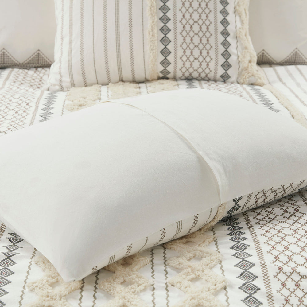 Cotton Printed Comforter Set with Chenille Ivory King/Cal King Media 5