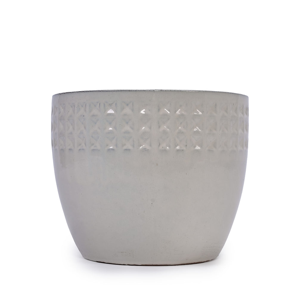 Handmade Ceramic Flower Pot Set of 3, 15/12/9 Inch Diameter, White Diamond Pattern, for Succulents Indoor/Outdoor Use on Windowsill & Bookshelf, Breathable Clay Media 22
