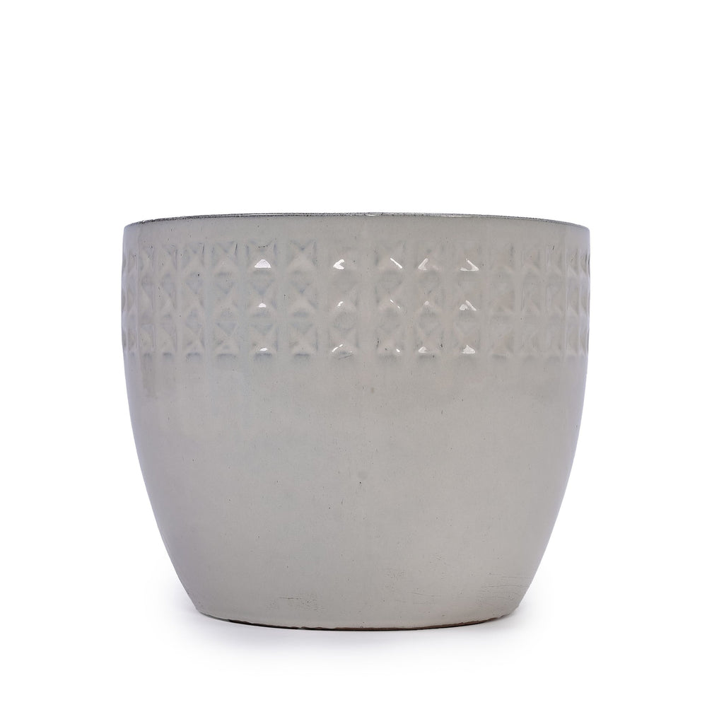 Handmade Ceramic Flower Pot Set of 3, 15/12/9 Inch Diameter, White Diamond Pattern, for Succulents Indoor/Outdoor Use on Windowsill & Bookshelf, Breathable Clay Media 22