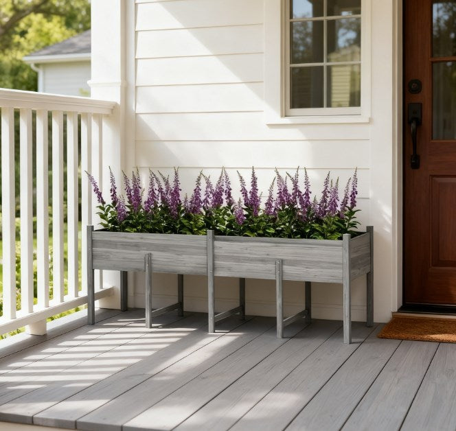 Large Elevated Planter Box,Wooden Raised Garden Bed with Legs,Bed Liner and Drain Holes Media 1