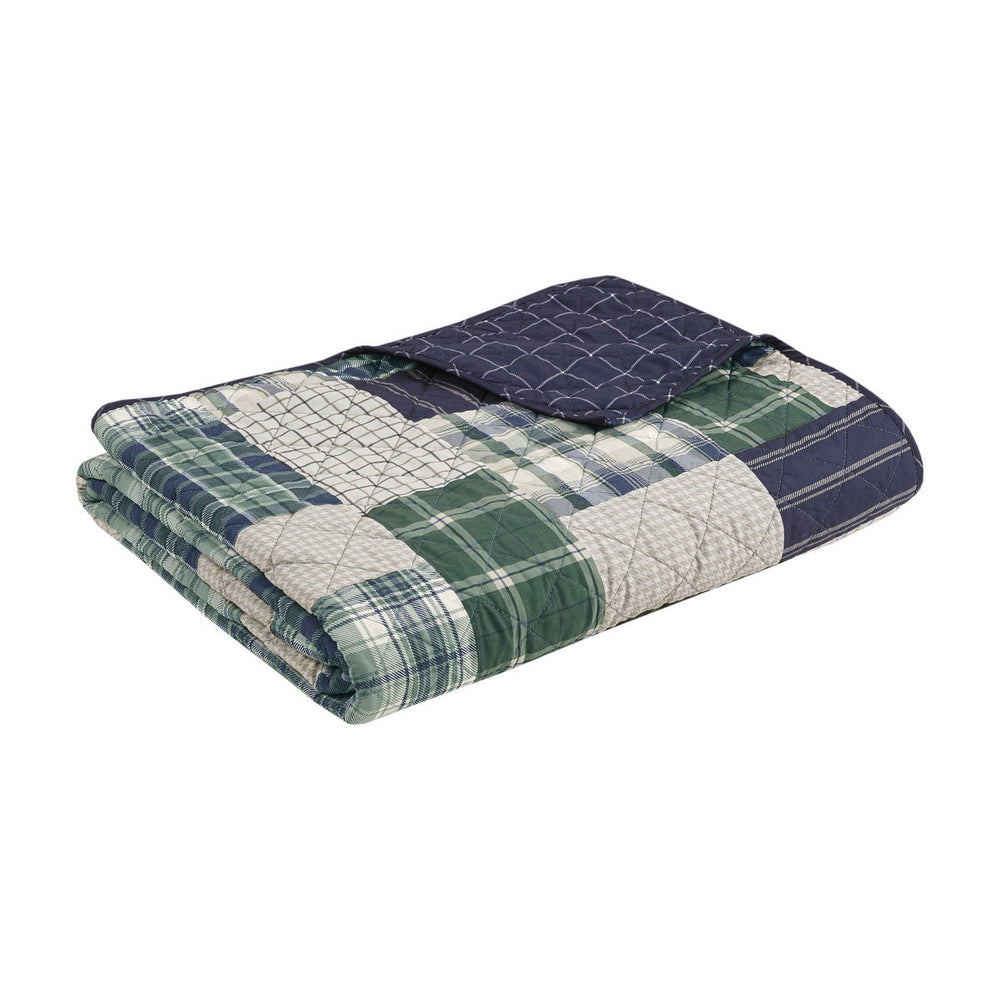 3 Piece Reversible Printed Quilt Set Green / Navy Full/Queen Media 7