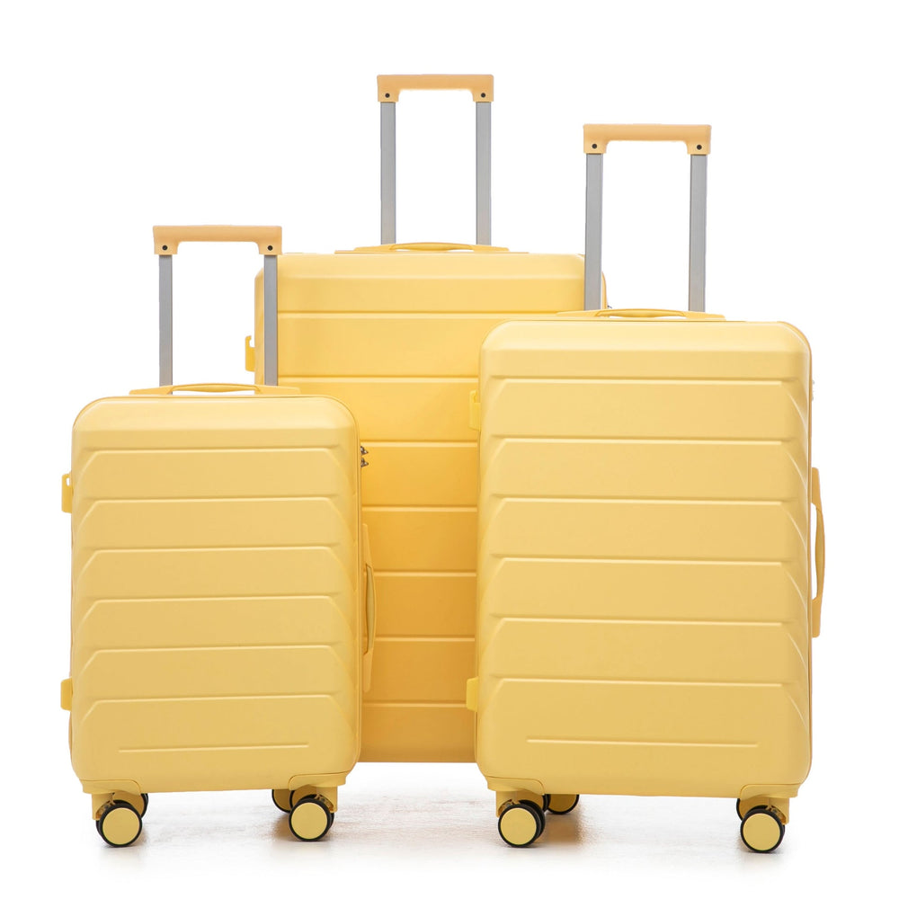 ABS Luggage Set Spinner Wheel 3-Piece Yellow Waterproof Travel Case 20 24 28 Inch Media 20