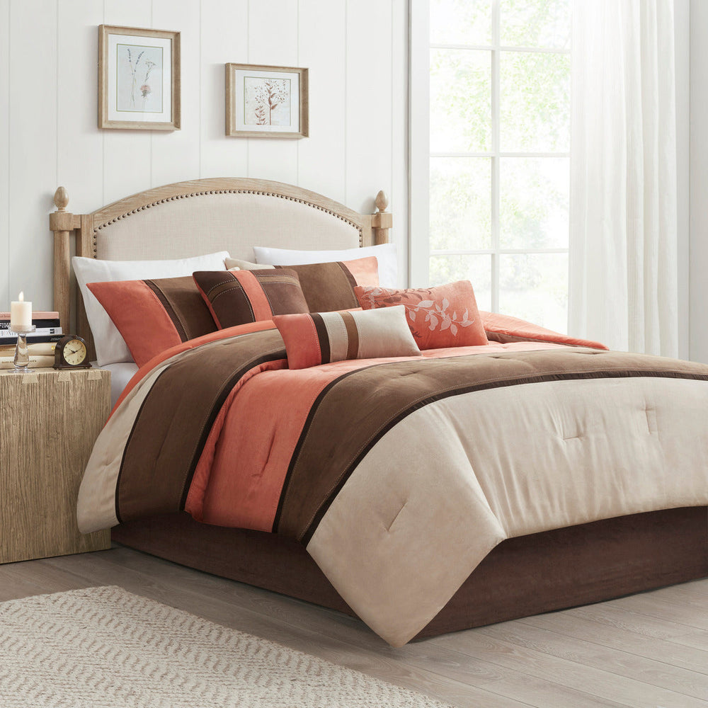 7 Piece Faux Suede Comforter Set Coral Cal King Media 1