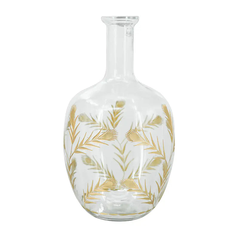 Curved Glass Accent Vase with Gold Floral Motifs
