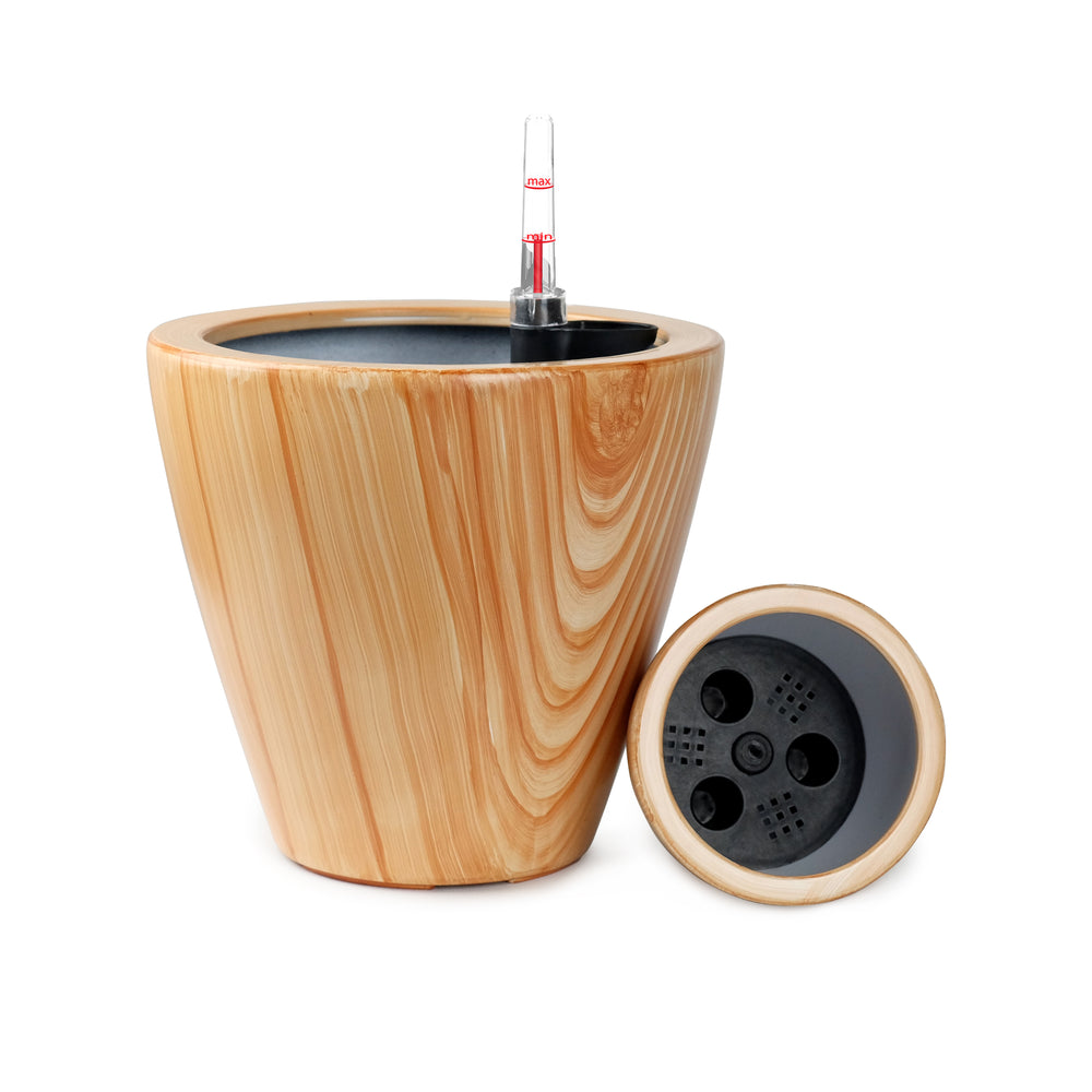 2-Pack 10 in. Light Wood Plastic Self-watering Planter Pot Media 6