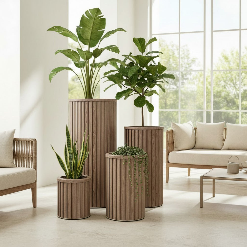 Round Strata Column Planter SM - Ash Brown Media 8