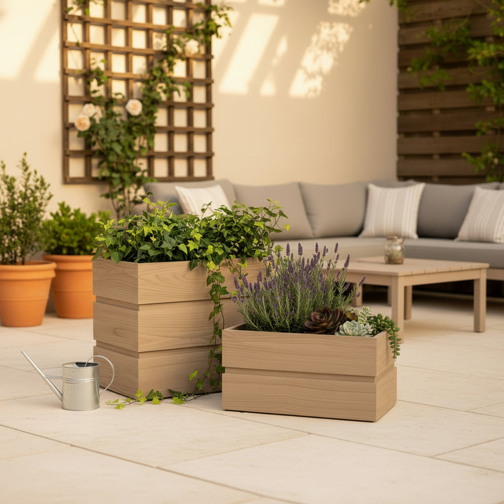 Rectanglar Terrace Planter Tall - Ash Brown Media 5