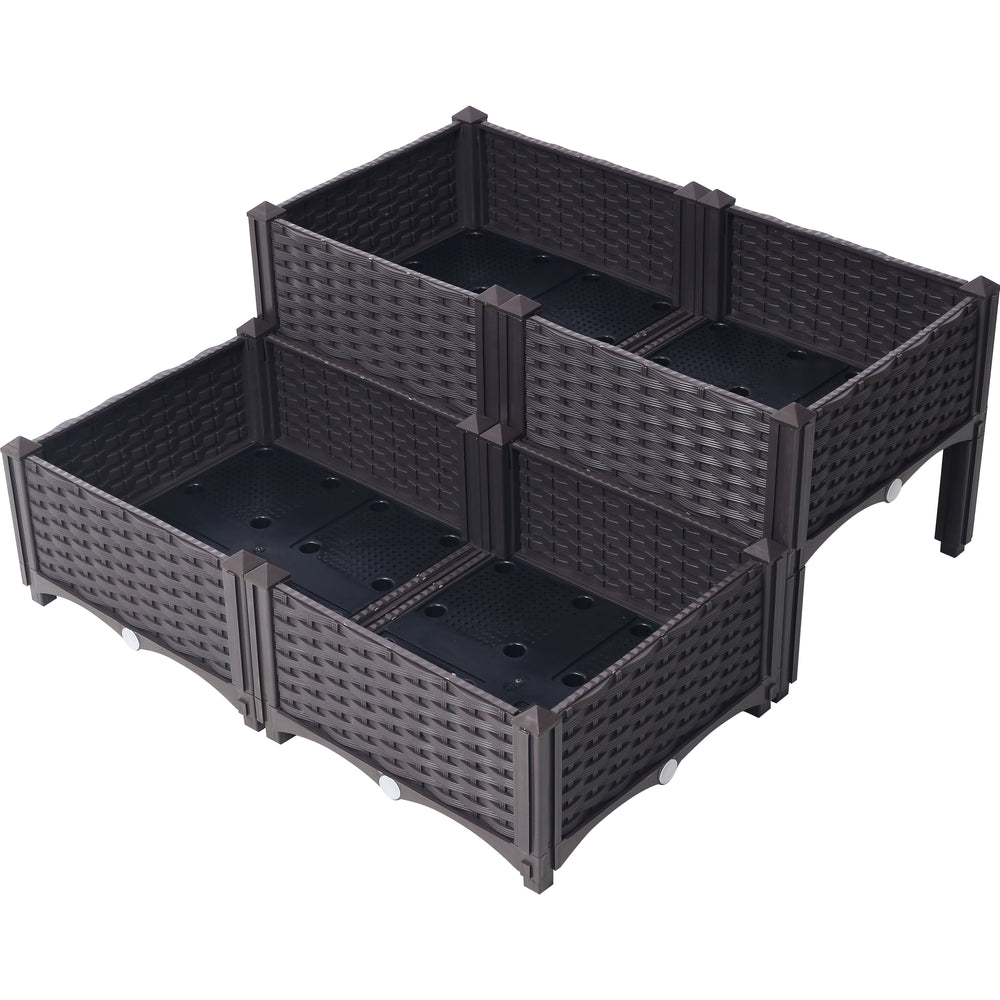 4 Piece Raised Garden Bed with Legs, Self-Watering Planter Box Raised Bed to Grow Flowers, Herbs & Vegetables, Brown Media 3