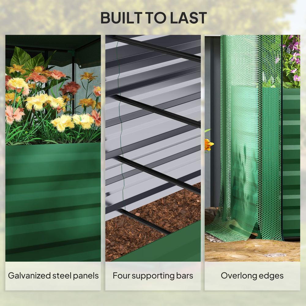 Outsunny Galvanized Raised Garden Bed, Planter Box with Crop Cage and Shade Cloth, Green Media 2