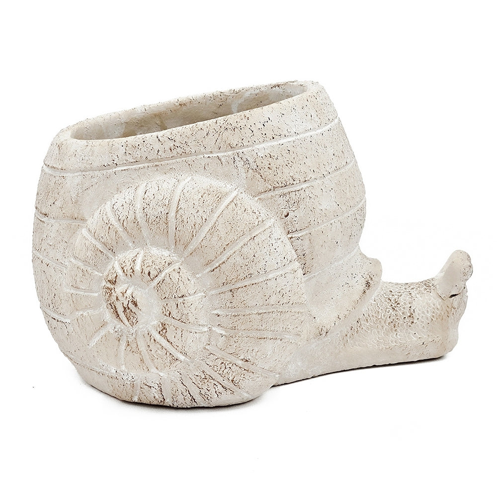 9.5x8.3x6' Decorative Sand and Cement Snail Planter with Textured Beige Finish Media 2