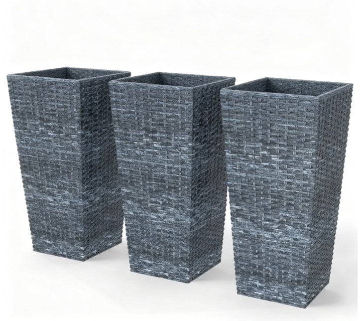Taper Planters,Tall Planters for Outdoor Plants Set of 3,with Drainage Holes, Rattan Decor Plant Pots for Indoor Outdoor Media 2