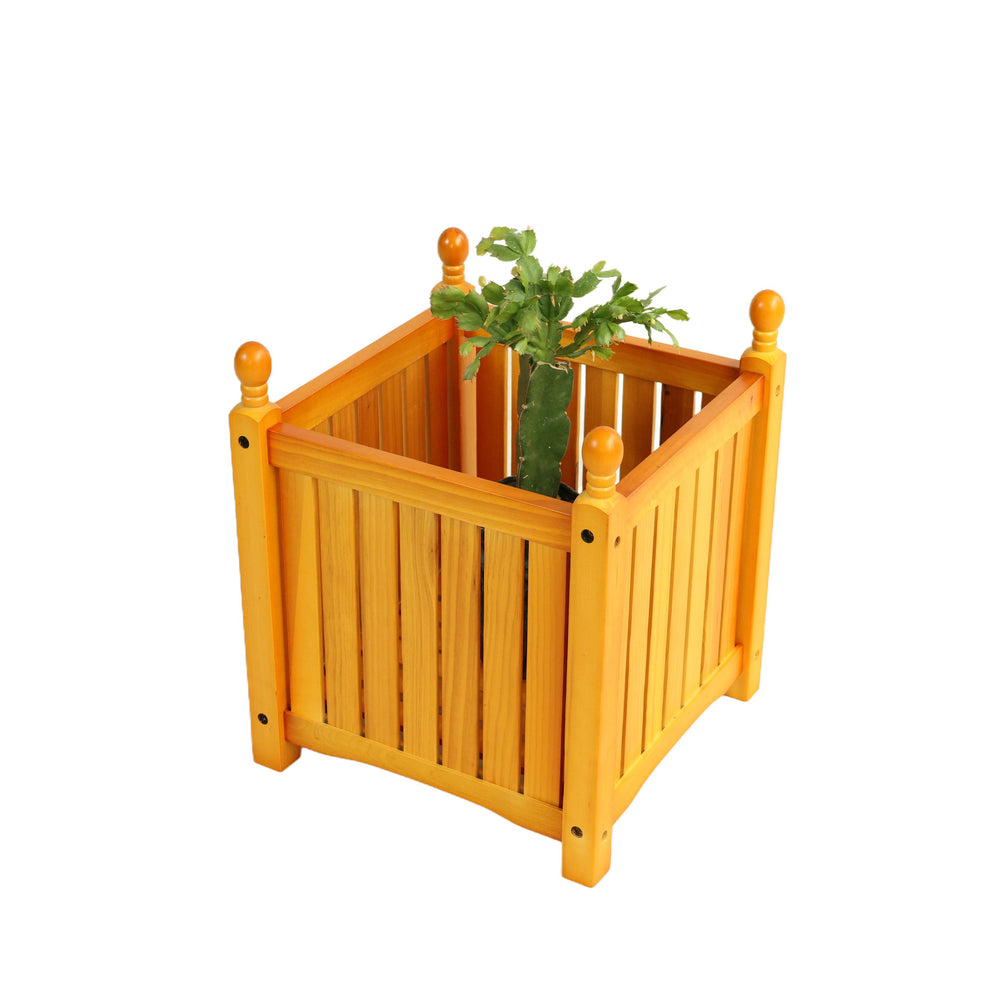 Wooden Square Outdoor Flower and Herb Pot - Teak Finish, Wood, 15.75 x 15.75 x 18.50 inches Media 5