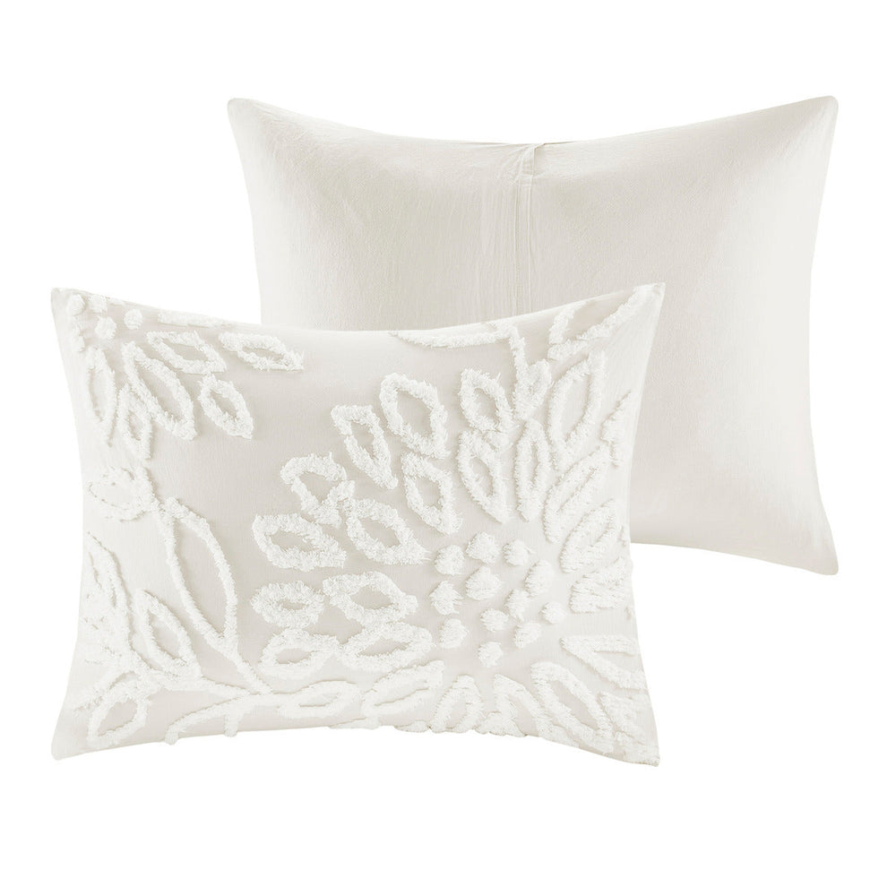 3 Piece Tufted Cotton Chenille Floral Comforter Set Off-White King/Cal King Media 10