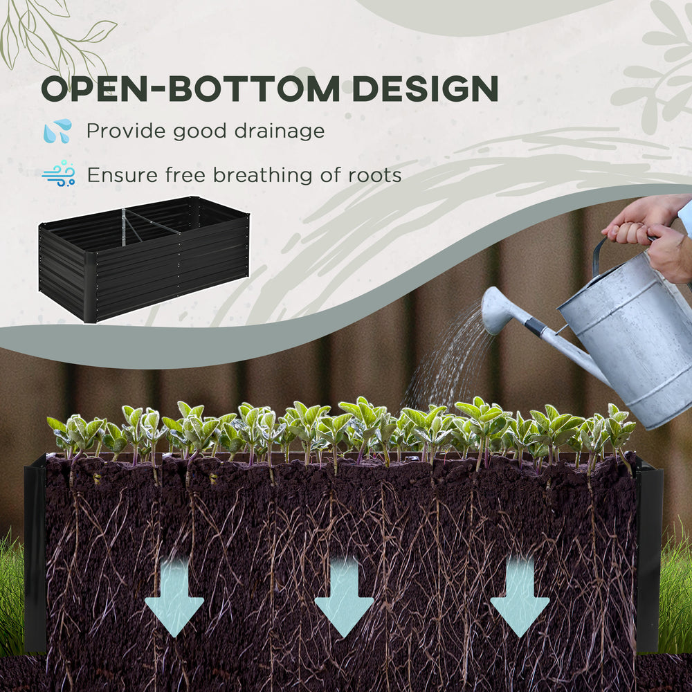Outsunny Galvanized Raised Garden Bed Kit with Reinforcing Bars, Large and Tall Metal Planter Box for Vegetables, Flowers and Herbs, 6' x 3' x 2', Black Media 6
