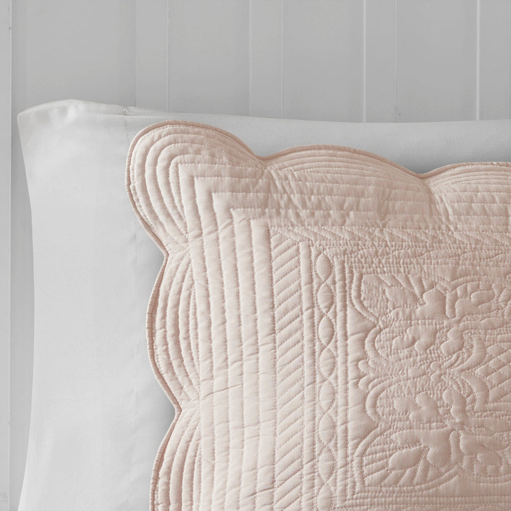 3 Piece Reversible Scalloped Edge Quilt Set Blush Full/Queen Media 13