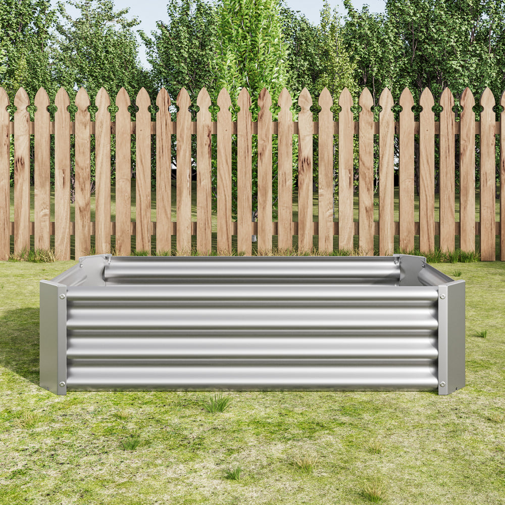Metal Raised Garden Bed, Rectangle Raised Planter 4×2×1ft  for Flowers Plants, Vegetables Herb  Silver Media 4