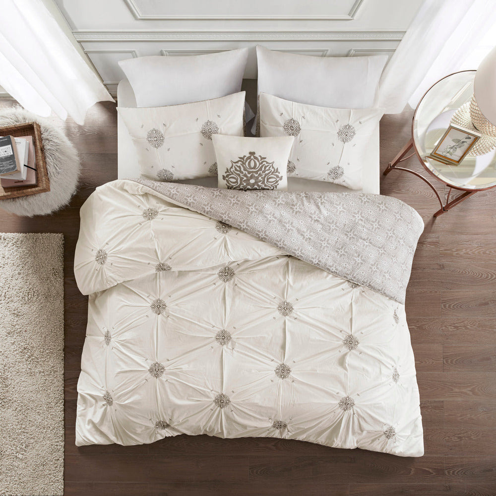 King/Cal King 4 Piece Embroidered Cotton Reversible Duvet Cover Set Media 17