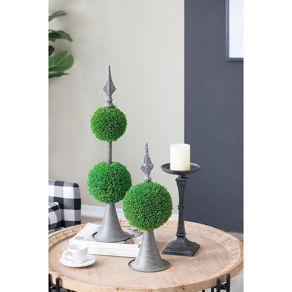 D7x26.5' Artificial Two-Tiered Boxwood Sphere Topiary on Metal Spire Media 10
