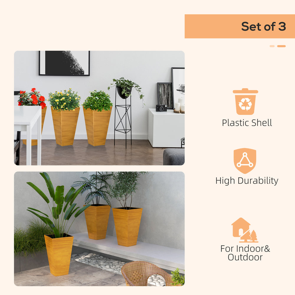 Outsunny 28' Tall Outdoor Planters Set of 3 with Drainage Holes Faux Wood Plastic Flower Pots for Garden Patio Tan Media 6