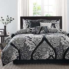 7 Piece Cotton Printed Comforter Set Black Queen Media 12