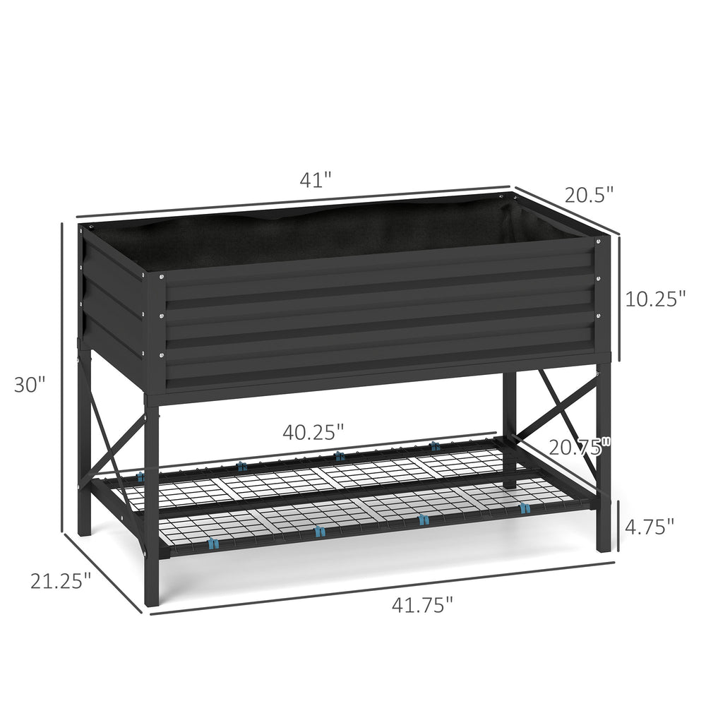 Metal Planter Box,Galvanized Raised Garden Bed,with Legs,Storage Shelf and Bed Liner Media 2