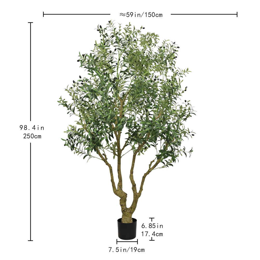8FT Tall Artificial Olive Tree - Large Faux Potted Tree with Natural Trunk and Lifelike Olive Leaves and Fruit, Elegant Indoor/Outdoor Decorative Plant for Living Room, Office or Entryway, 1 pc/set Media 3