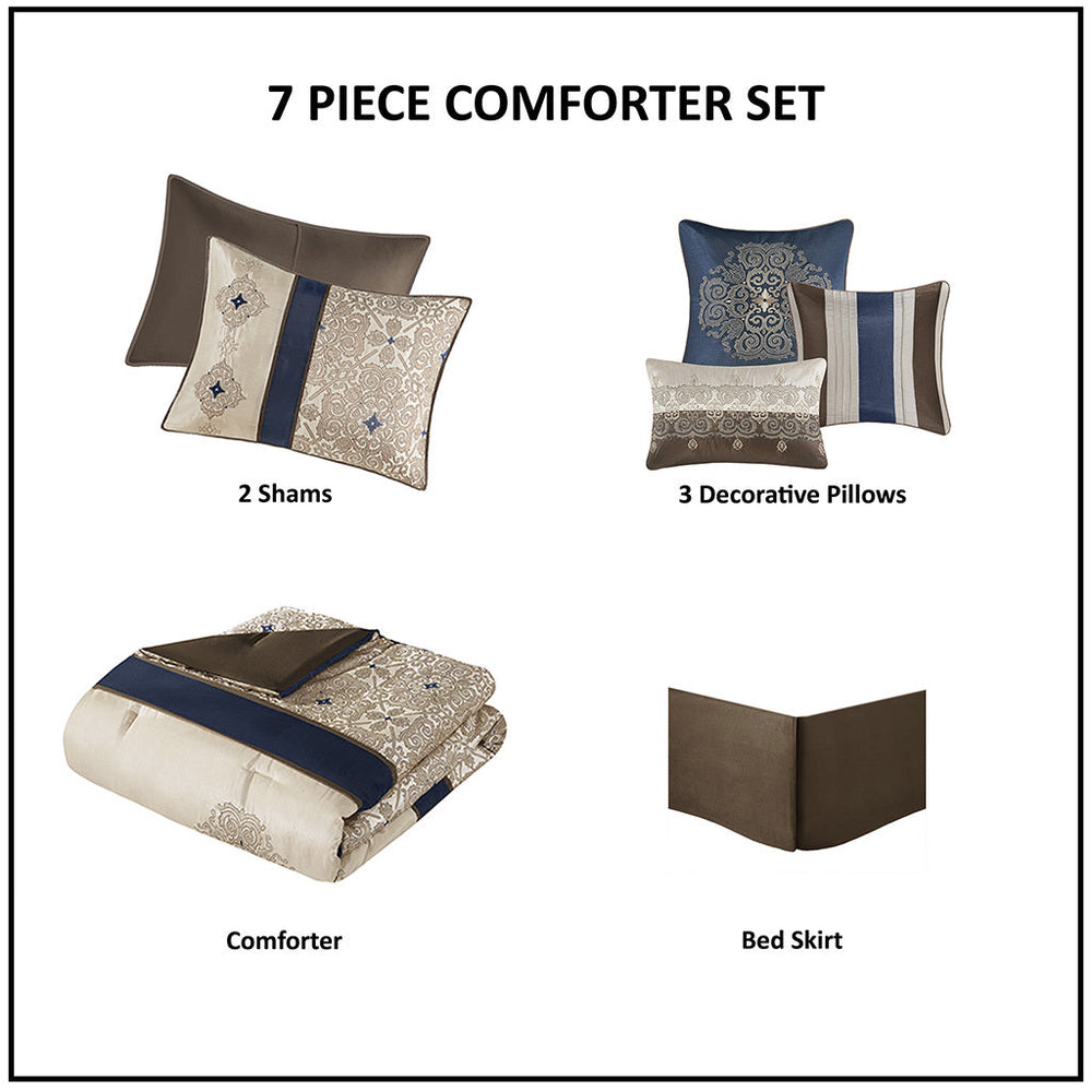 Queen 7 Piece Jacquard Comforter Set with Throw Pillows Media 9
