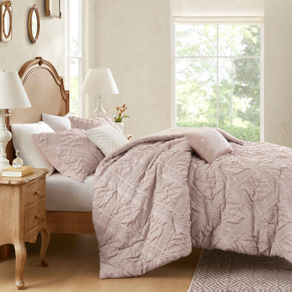 5-Piece King 5 Piece Sculpted jacquard comforter set,Pink Media 12