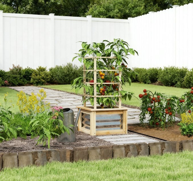 Galvanized Planter Box Elevated Garden Bed,Wooden Raised Garden Bed with Trellis,for Garden,Patio Media 1