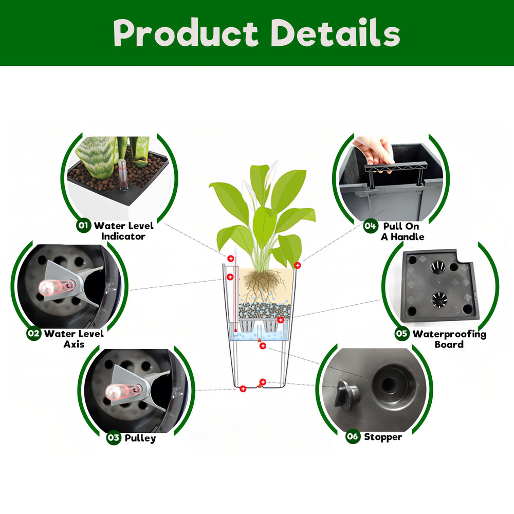 Pack of 2 Square Planter for Garden 22-Inch High Faux Rattan Design Flower Pot with Automatic Watering System for Porch, Patio, Backyard, Makes Keeping Flowers Easier Media 5