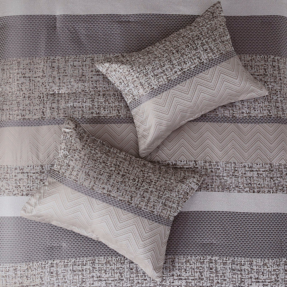 7 Piece Jacquard Comforter Set Grey/Taupe Queen Media 6