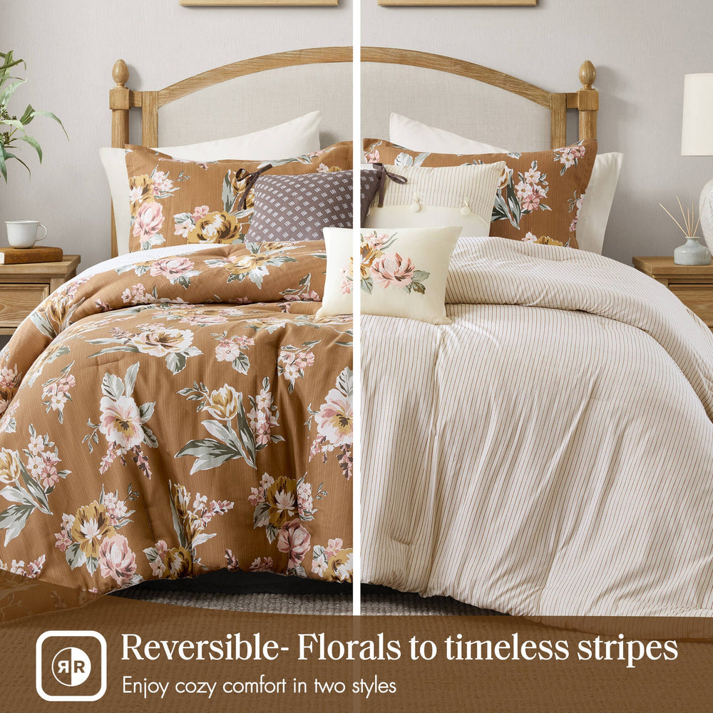 7-Piece Cal King Vin  Floral Comforter Set, Terracotta Media 7
