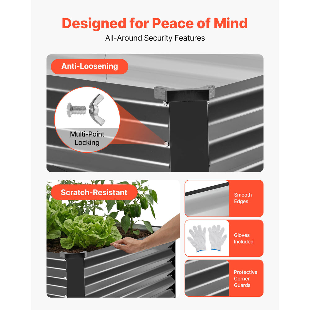 2 Pack Galvanized Raised Garden Beds, 6.67 x 3.35 x 1.51 ft, Rectangular Metal Planter Boxes Kit Outdoor, Elevated Planting Box with Gloves, Alu-Zinc, for Growing Flowers Vegetables, Dark Gray Media 7
