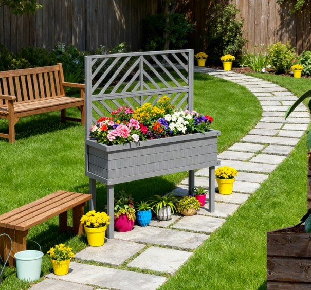 Spacious Raised Garden Bed,Elevated Wood Planter with Trellis for Climbing Plants,with Legs and Drainage Holes Media 7