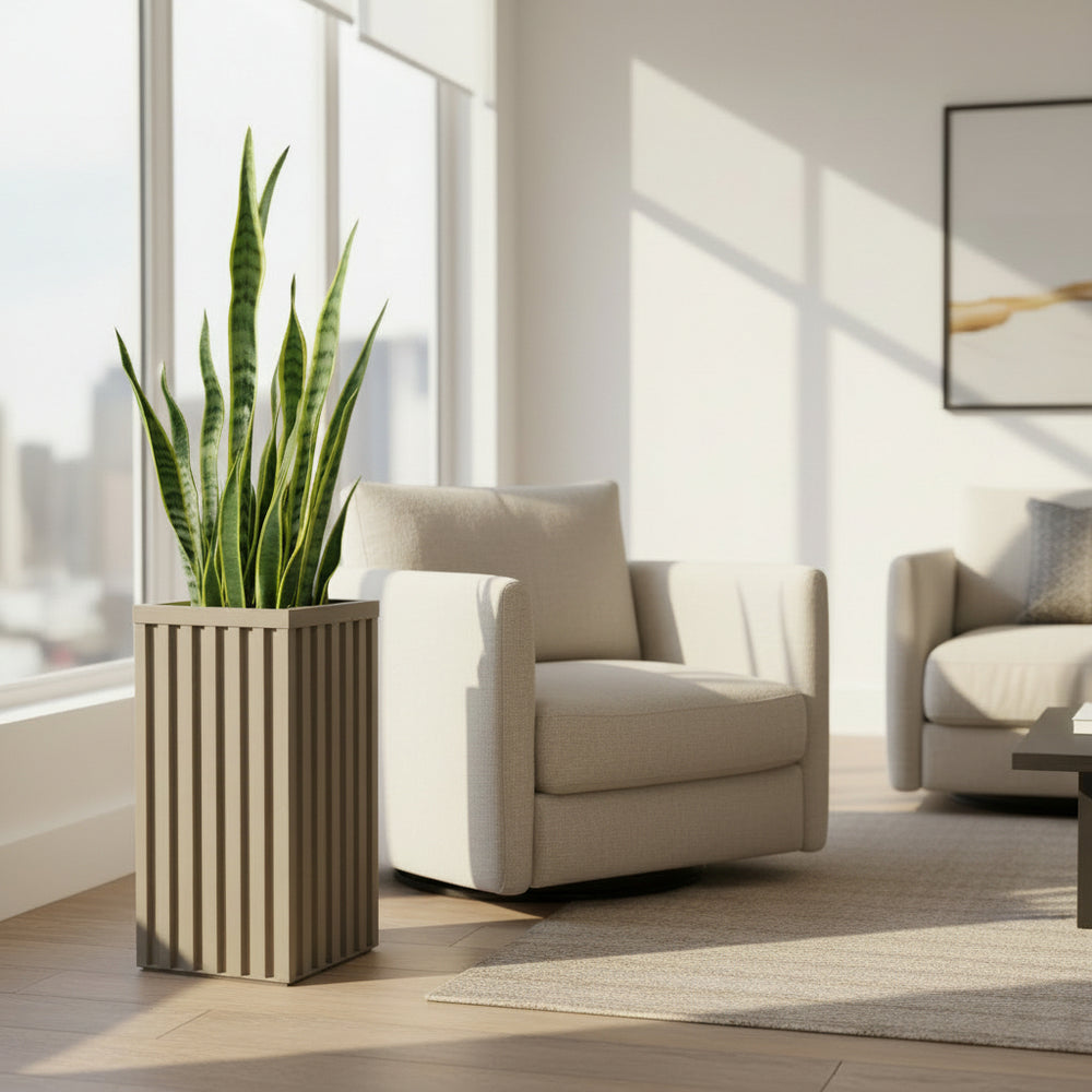 Square Grove Column Planter - Grey Brown Media 2