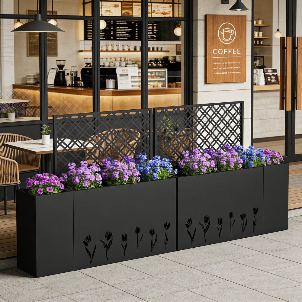 2-Piece Metal Planter Box with Trellis - 23.6in Depth Raised Garden Bed for Outdoor Indoor Use, Rust-Resistant Galvanized Steel Flower Planter with Drainage Holes, Tulip Black Media 4