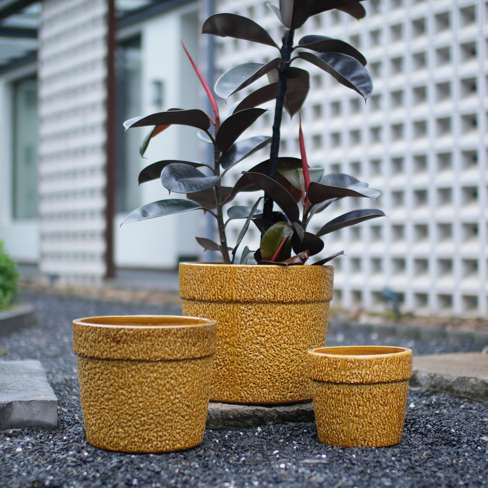 Handmade Ceramic Planter Set of 3, 15/12/9 Inch Diameter, Earth-Tone Speckled Glaze, for Orchids & Indoor Plants, Windowsill & Bookshelf Use, Breathable Clay Media 1