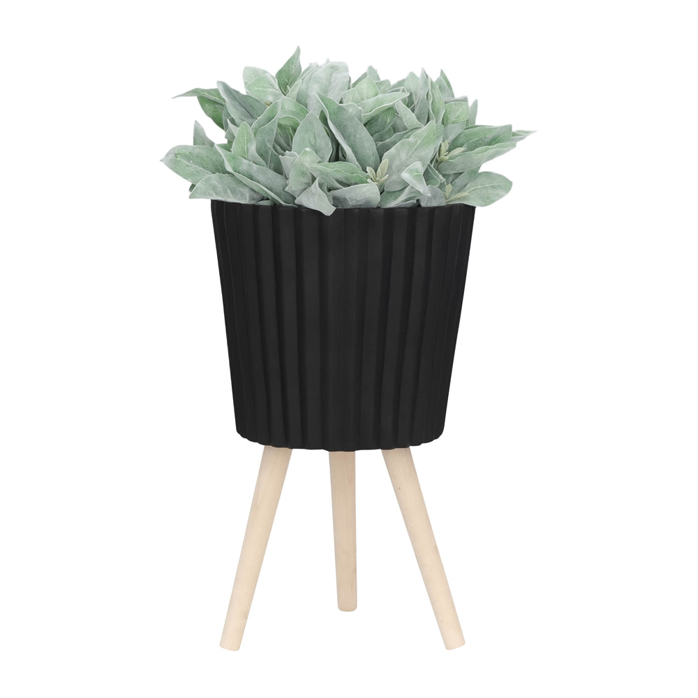 S/2 10/12' RIDGED PLANTER W/ WOOD LEGS, BLACK (KD) Media 3