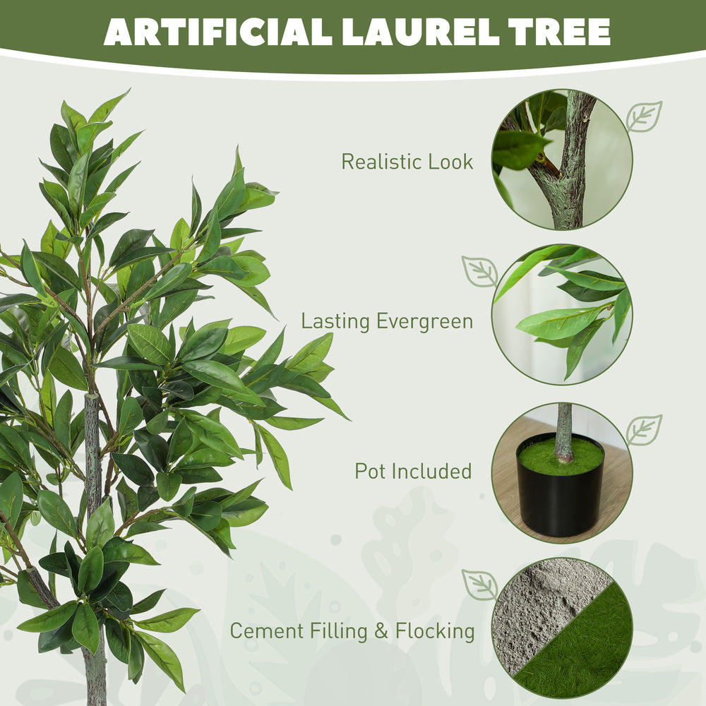 Potted Fake Plant, Lifelike Laurel Artificial Tree,Green Media 3