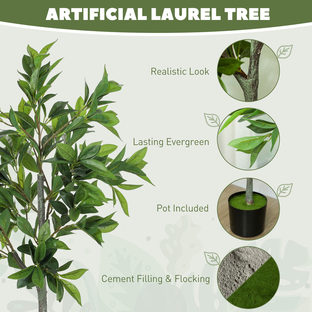 Potted Fake Plant, Lifelike Laurel Artificial Tree,Green Media 3