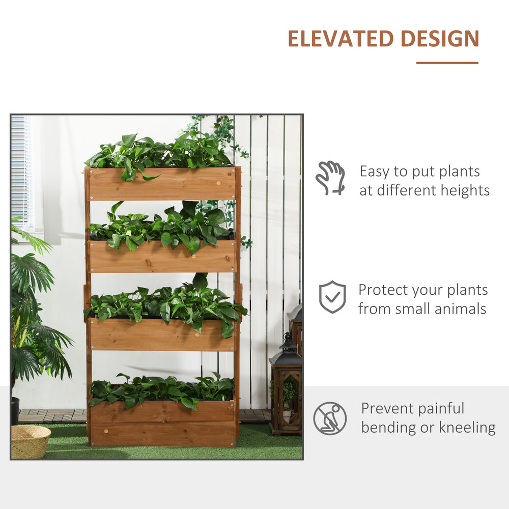 Outsunny Vertical Garden Planter, Wooden 4 Tier Planter Box, Self-Draining with Non-Woven Fabric for Outdoor Flowers, Vegetables and Herbs, Orange Media 4
