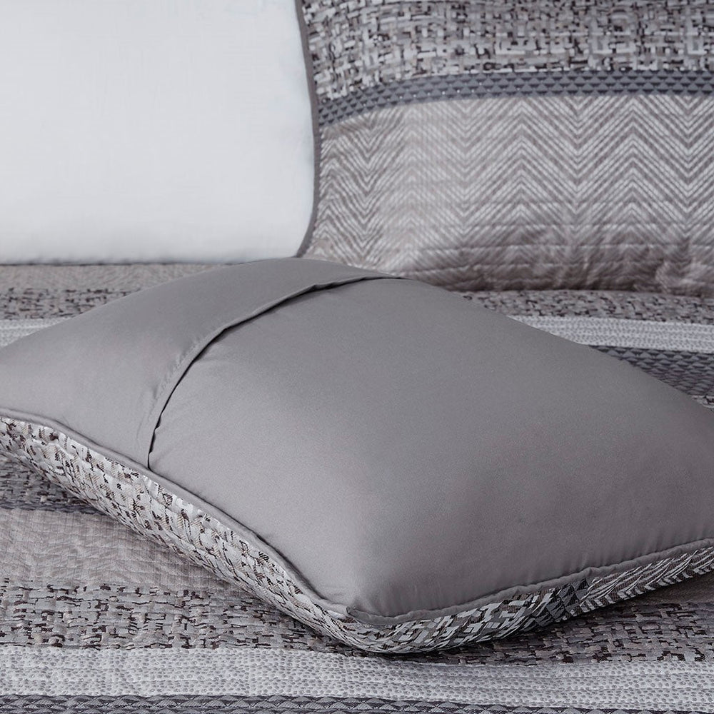 6 Piece Reversible Jacquard Quilt Set with Throw Pillows Grey/Taupe Full/Queen Media 5
