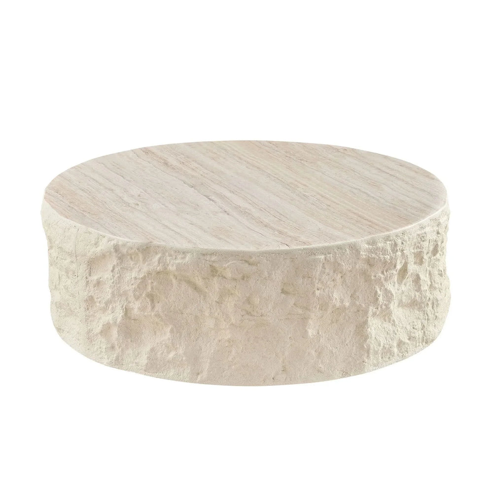 Round Fiberglass Coffee Table Imitation Stone Finish Modern Living Room Media 1