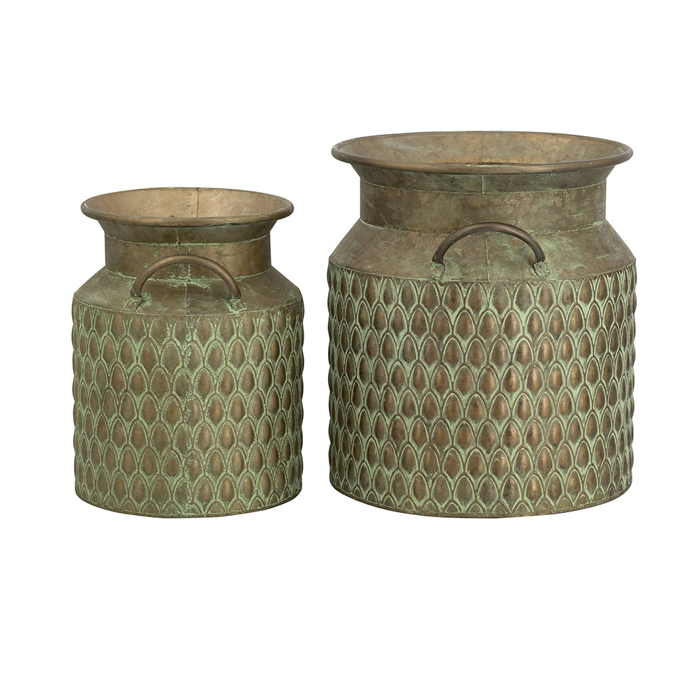 S/2 Iron Milk Jug Planters with Textured Green Finish Media 3