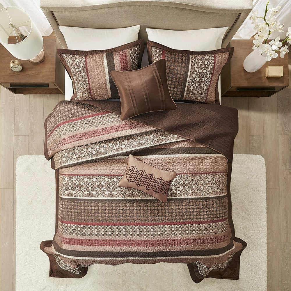5 Piece Reversible Jacquard Bedspread Set Red King Media 8