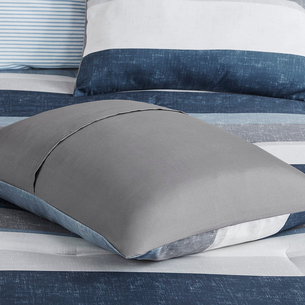 Stripe Comforter Set with Bed Sheets Blue/Grey Queen Media 8