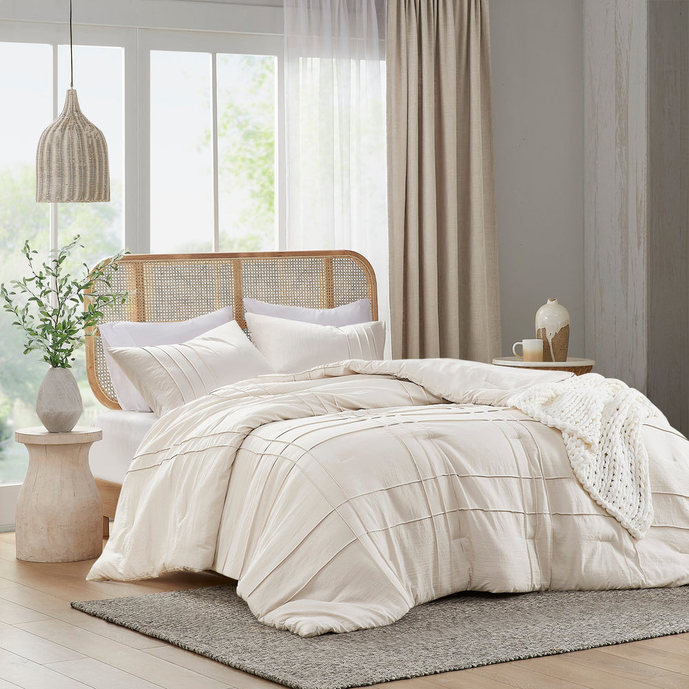 3-Piece Cal King Soft Washed Pleated Comforter Set Media 1