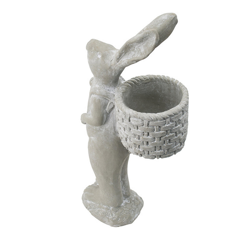 8.5x5.5x19.5' Tall Gray Cement Rabbit Basket Planter